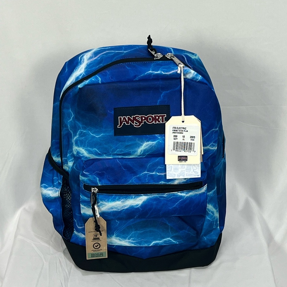JanSport  Large Backpack‎ Multi Blue Laptop Sleeve 4 Compartment New